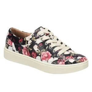 Sofft Sanders Floral Leather Sneakers Black White Pink Multicolor Size 7